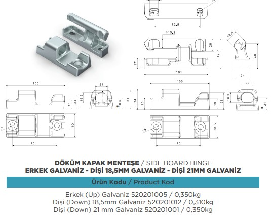 ALUMINYUM KAPAK DORSE DOKUM MENTESE DISI AVRUPA 18,5 MM